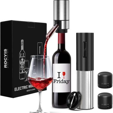 Rechargeable Electric Wine Opener and Aerator Set with Foil Cutter and Vacuum Stoppers