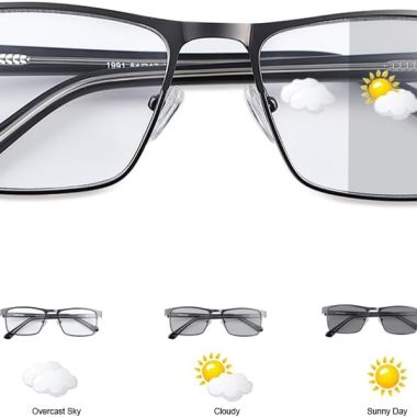 YIMI Photochromic Nearsighted Distance Glasses UV400 Anti-Blue Light -1.75 Diopter for Men Women Black