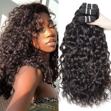 Yavida 3PCS Water Wave Human Hair Bundles Wet and Wavy Brazilian Remy 10 12 14 Inch Natural Black
