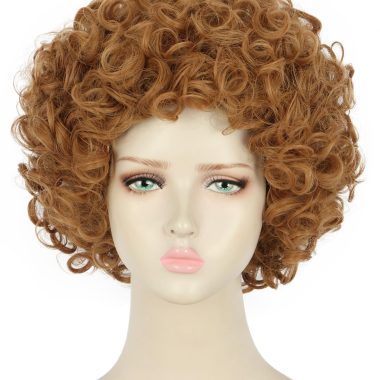 Yuehong Short Curly Light Brown Women's Fluffy Afro Anime Cosplay Costume Wig Heat Resistant Synthetic