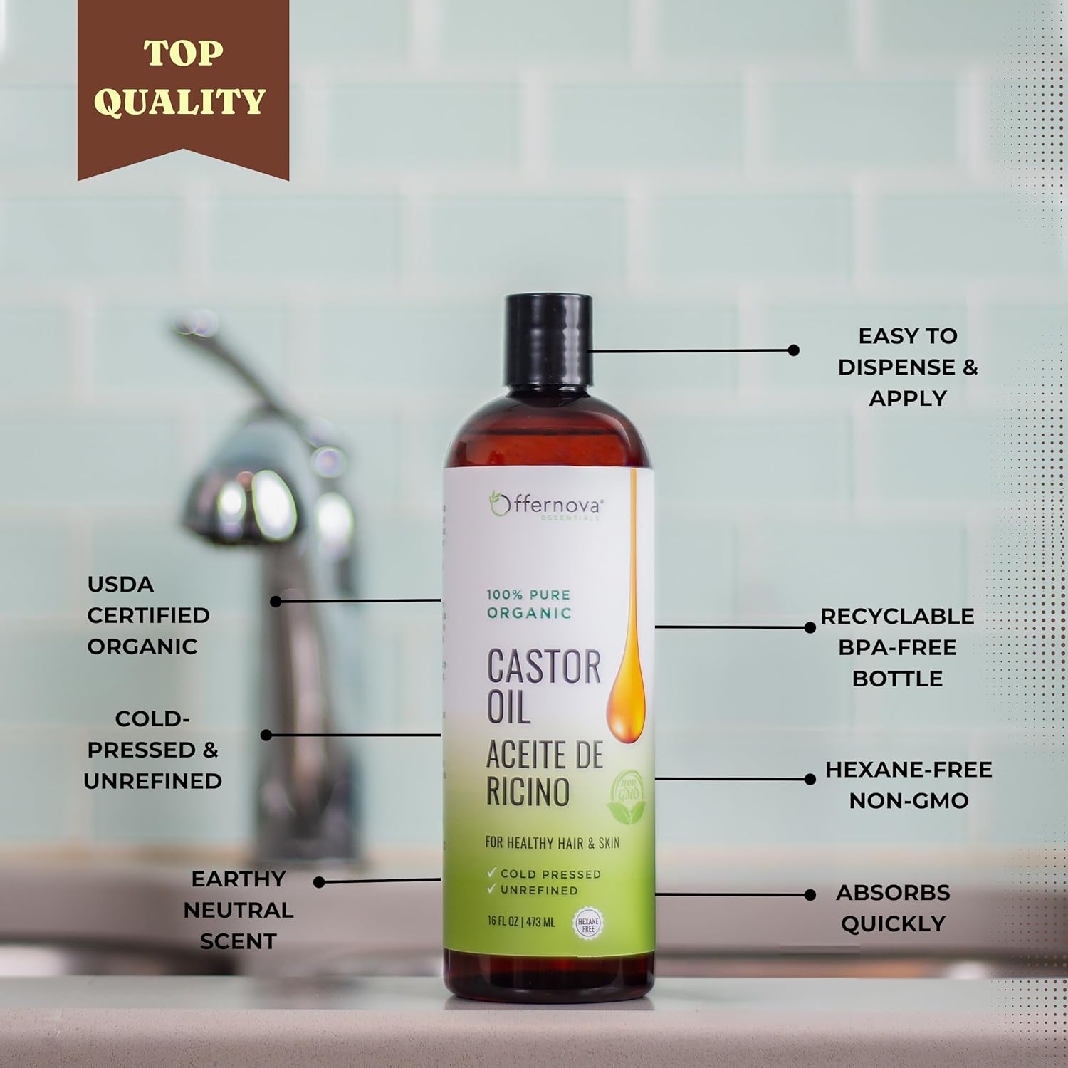 100% Pure Organic Cold Pressed Castor Oil 16 oz Hexane Free for Hair Growth - Image 2
