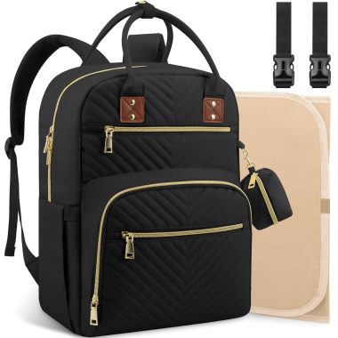 Large Capacity Black Diaper Bag Backpack for Baby Girl or Boy, Travel Essentials Organizer