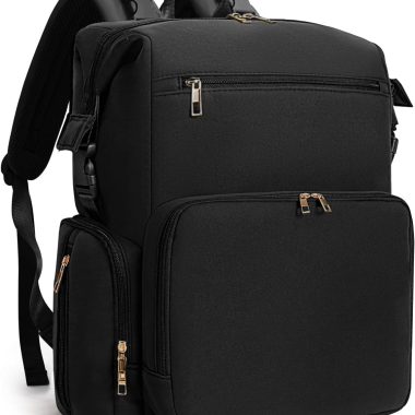 Black Neoprene Large Diaper Bag Backpack with Insulated Pockets and Changing Pad
