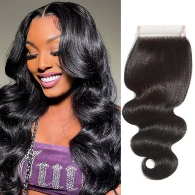 10 Inch 4x4 Lace Frontal Closure Body Wave 150% Density Human Hair Extensions for Black Women Natural Black