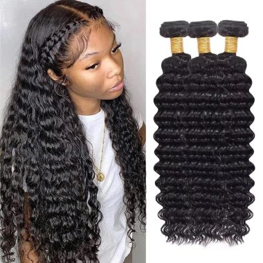 100% Unprocessed Brazilian Virgin Hair Deep Wave 3 Bundles 14 16 18 Inch Natural Black