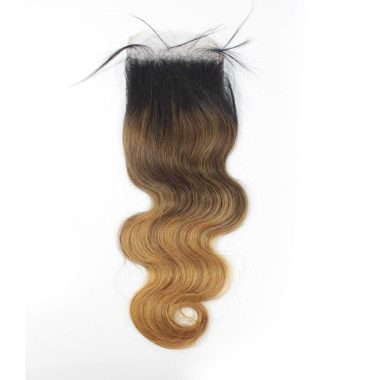 10 Inch 1B/4/27 Ombre Body Wave Brazilian Virgin Human Hair 4x4 Free Part Pre Plucked Lace Closure