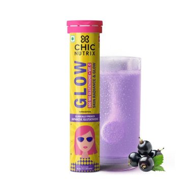 Chicnutrix Glow Effervescent Tablets Japanese Glutathione Vitamin C Blackcurrant Flavour Sugar-Free Pack of 20