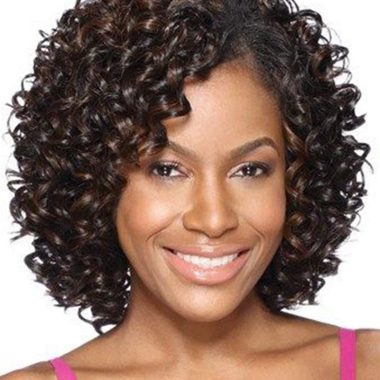XIUFAXIRUSI Mixed Brown Synthetic Kinky Curly Bob Wig with Side Bangs for Black Women