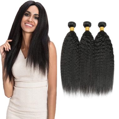 #1B Human Hair Bundles Yaki Straight Bundles 24 26 28 Inch Unprocessed Brazilian Virgin Hair Weave 3 Bundle Kinky Straight Human Hair Extensions Natural Color 50 Grams Per Bundle For Woman