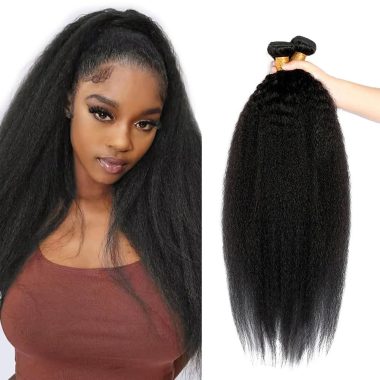 Yaki Straight Brazilian 8A Virgin Human Hair Bundles 3 x 12-14-16 Inch Color #1B 300g
