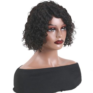 10 Inch Bob Curly Human Hair Wig Glueless 100% Brazilian Remy Jerry Curl Lace Front for Black Women Natural Color 12A