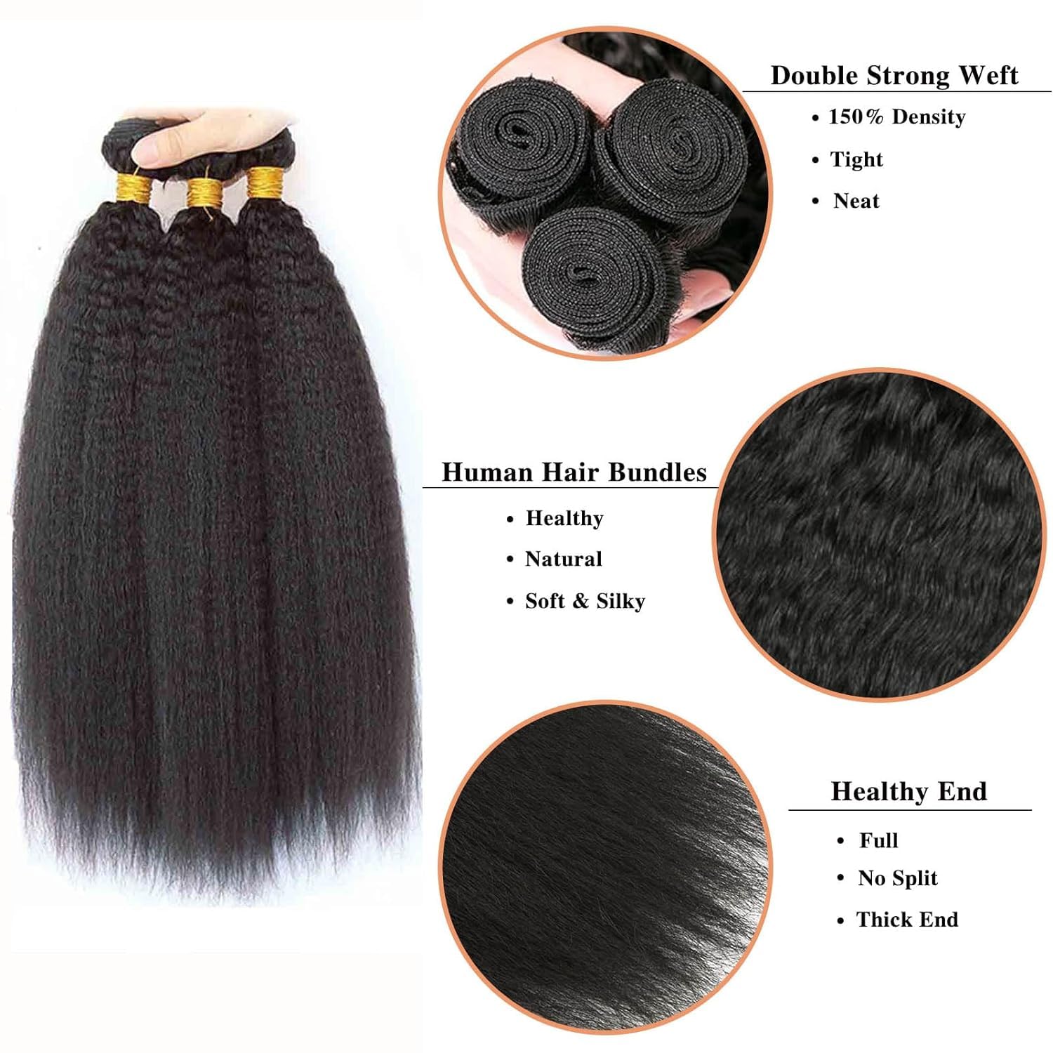 100% Unprocessed Brazilian Virgin Hair 3 Bundles 14 16 18 Inch Straight Sew-In Black Extension - Image 3