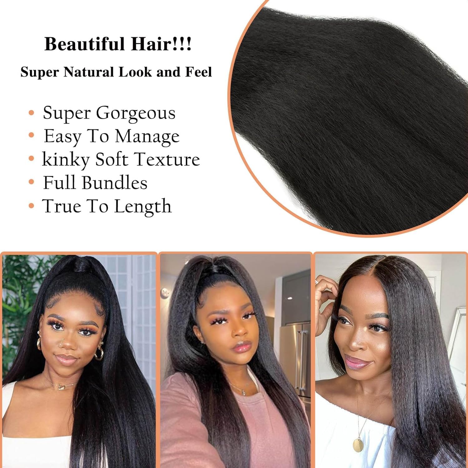 100% Unprocessed Brazilian Virgin Hair 3 Bundles 14 16 18 Inch Straight Sew-In Black Extension - Image 4