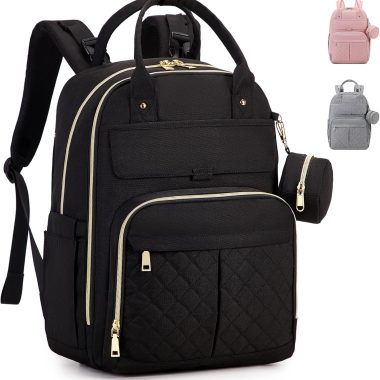 MOONBABY Black Multifunctional Diaper Backpack with Portable Changing Pad and Pacifier Case