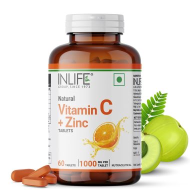 INLIFE Natural Vitamin C Amla Extract with Zinc for Immunity and Skin Care, 60 Veg Tablets.