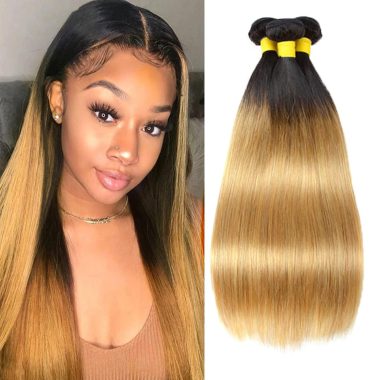 100% Unprocessed Brazilian Straight Human Hair Bundles 3-Piece Set 26 28 30 Inch for Black Women (1B/27#)