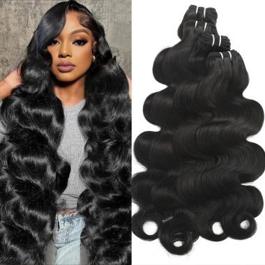 YNisew 4 Bundles 20 22 24 26 Inch Body Wave 100% Unprocessed Brazilian Human Hair Extensions Natural Black
