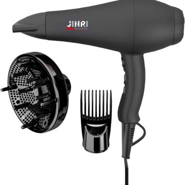 JINRI Large Infrared Professional Salon Hair Dryer with Ionic Technology, Diffuser, Concentrator - Black