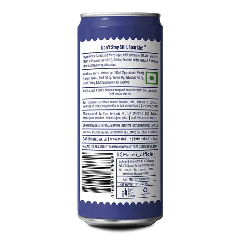 Malaki Low Calorie Tonic Water 250ml Pack of 12 Natural Ingredients Extra Fizz - Image 2