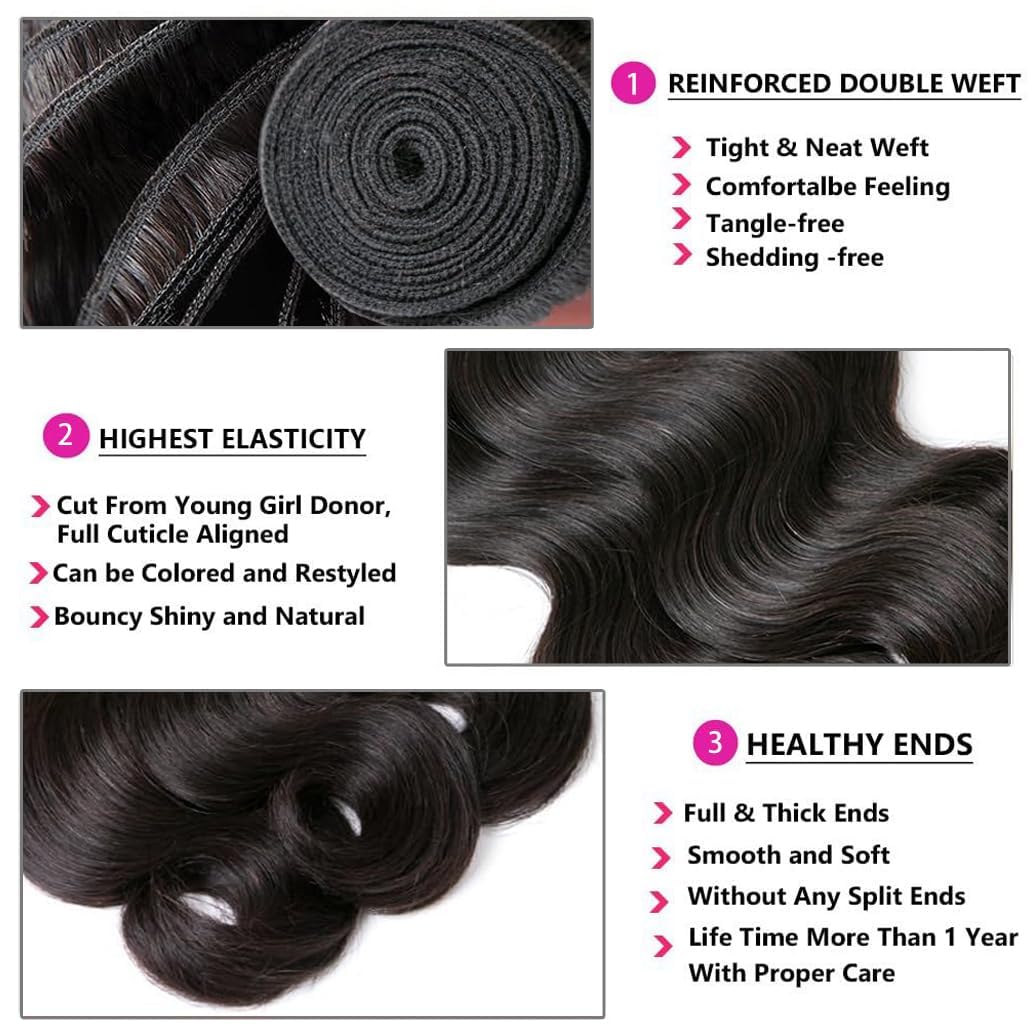 Younsolo 12A Brazilian Virgin Human Hair Body Wave Bundles Natural Color 22 24 26 Inch 3 Bundle Weft - Image 3