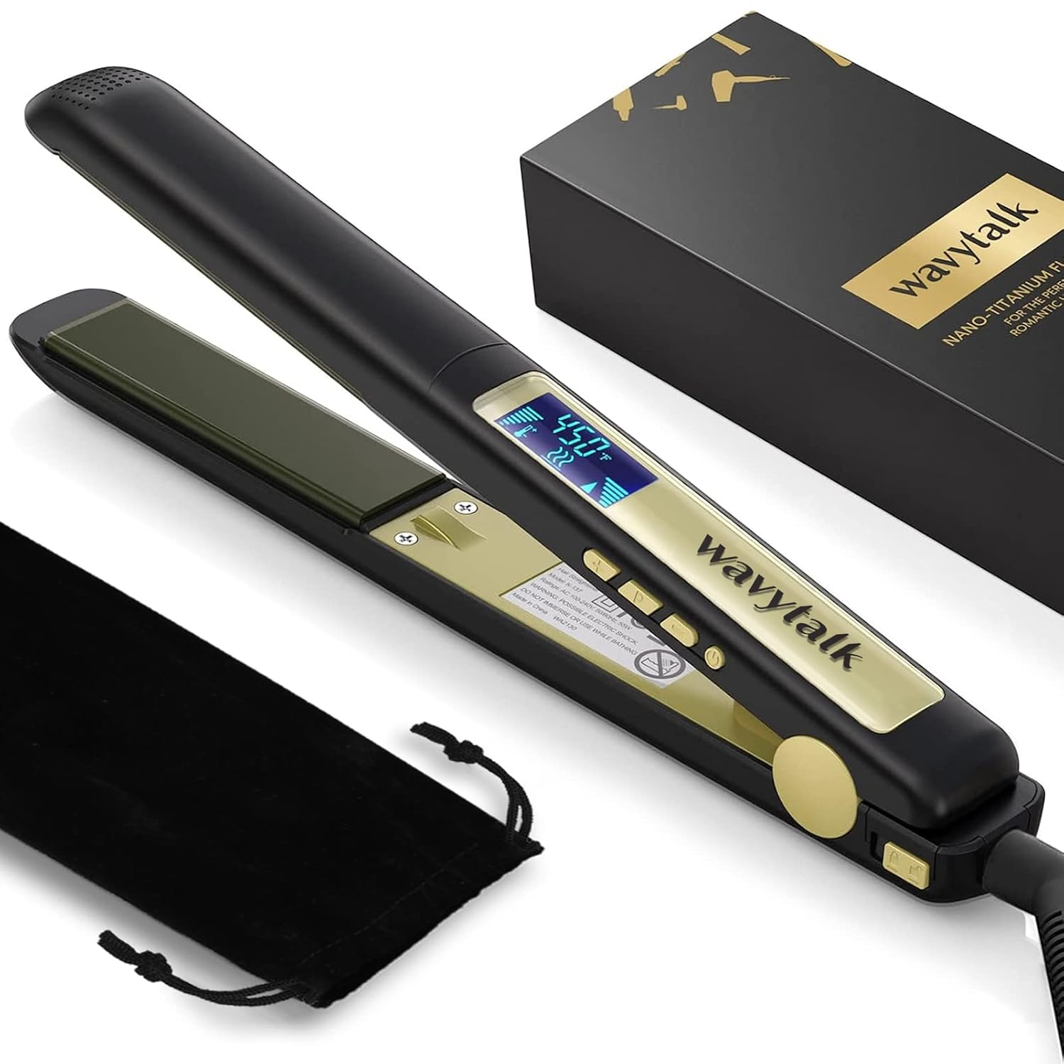 Wavytalk 1-Inch Titanium Flat Iron Hair Straightener for Silky Hair Dual Voltage