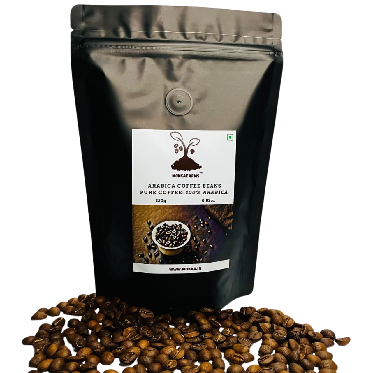 MOKKAFARMS 100% Pure Arabica Roasted Coffee Beans 250g Medium-Dark Roast Fresh Flavorful Aroma