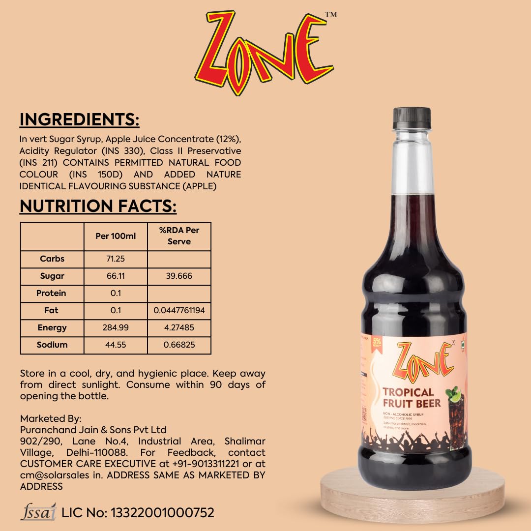 Zone Tropical Fruit Beer 1050ml Childhood Essence for Mocktails Cocktails - Image 5