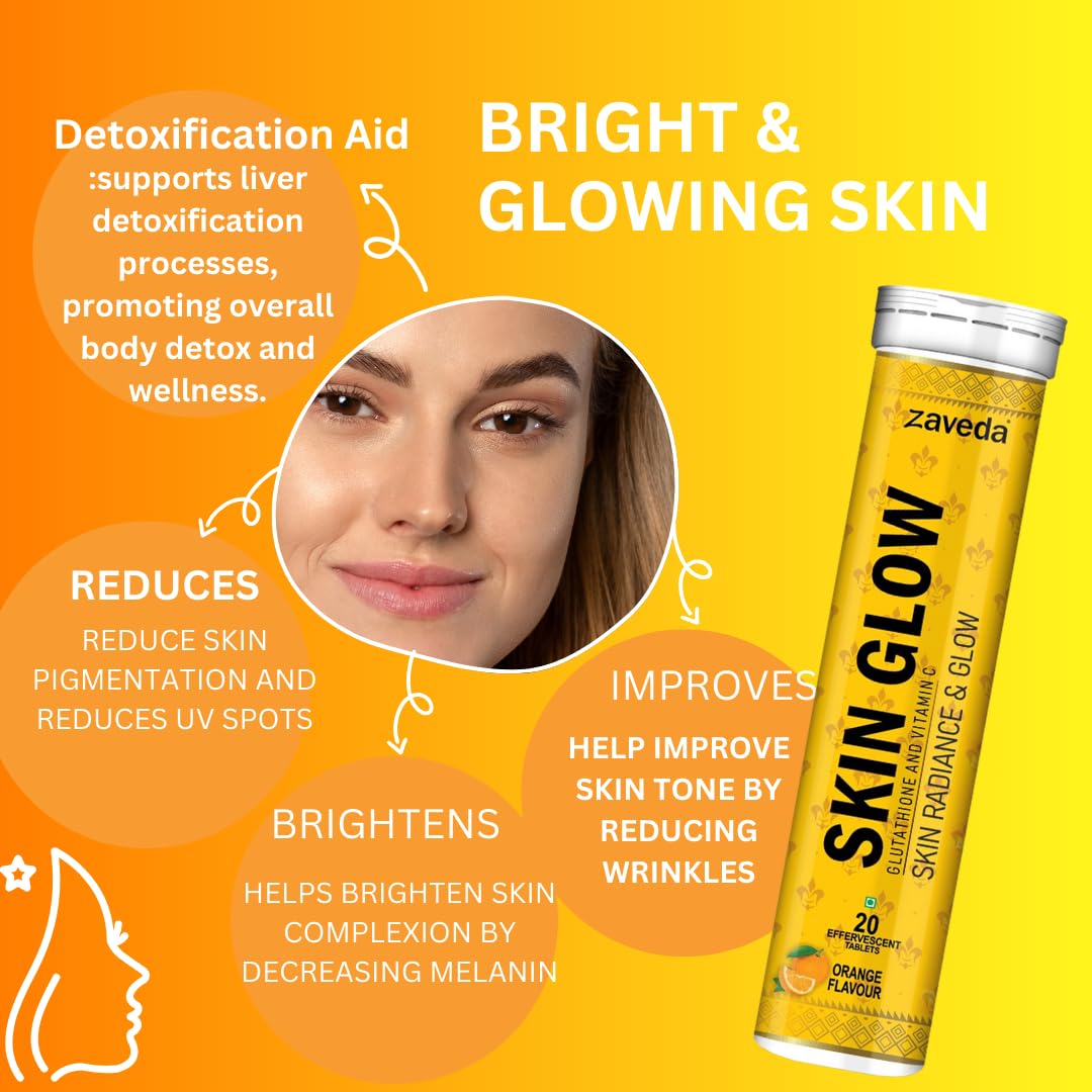 ZAVEDA 20 Effervescent Tablets for Glowing Skin Orange Flavour Glutathione Vitamin C N-Acetyl L-Cysteine Supplement - Image 2
