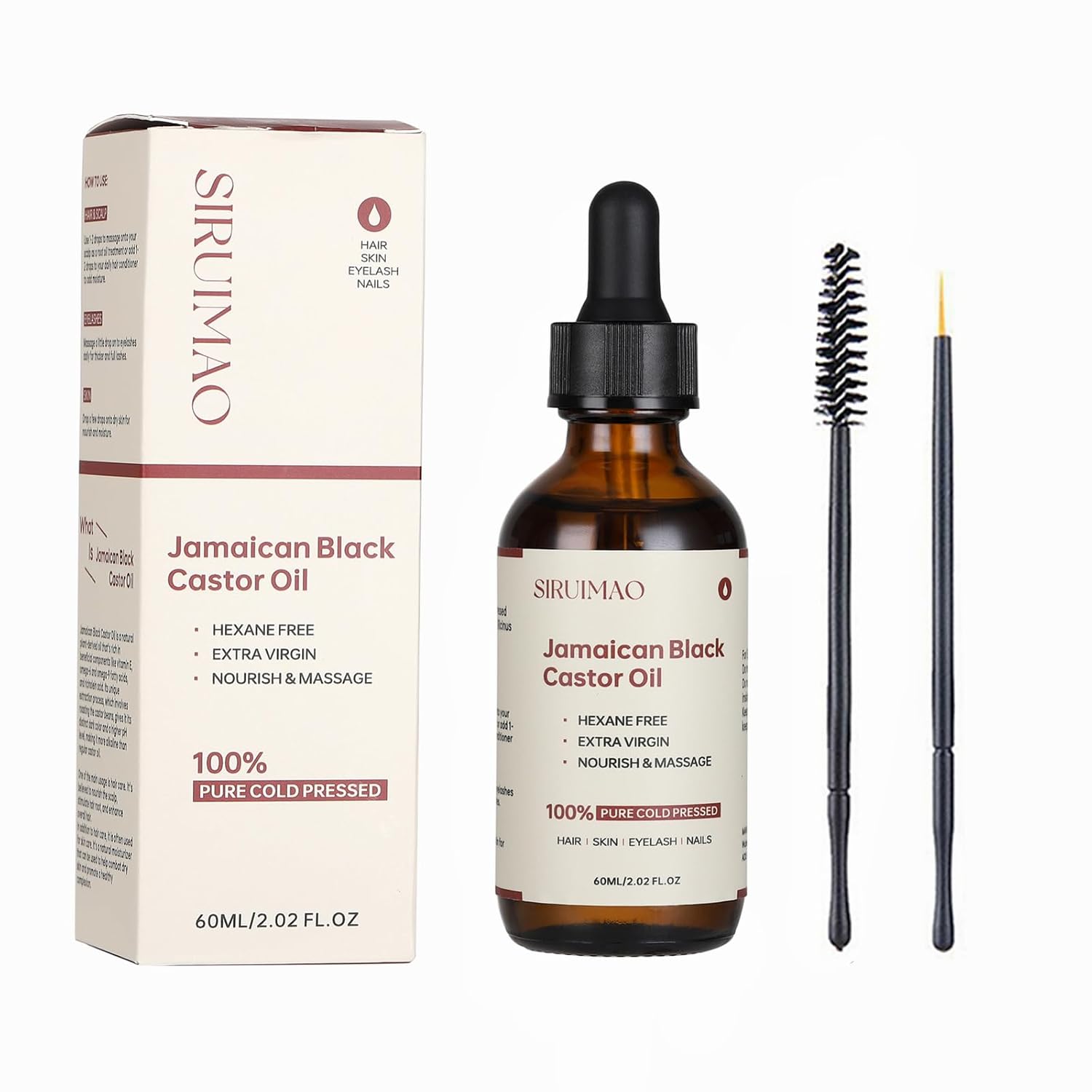 Pure Jamaican Castor Oil 2 oz Cold Pressed for Hair Eyelash and Skin Nourishing