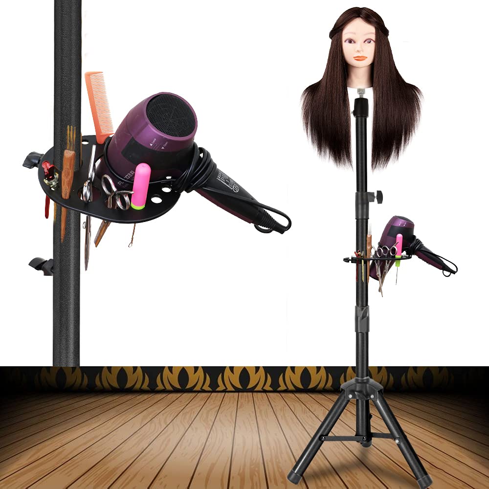 Adjustable 55-Inch Metal Wig Stand Tripod with Tool Tray for Hairdressing Training Heads