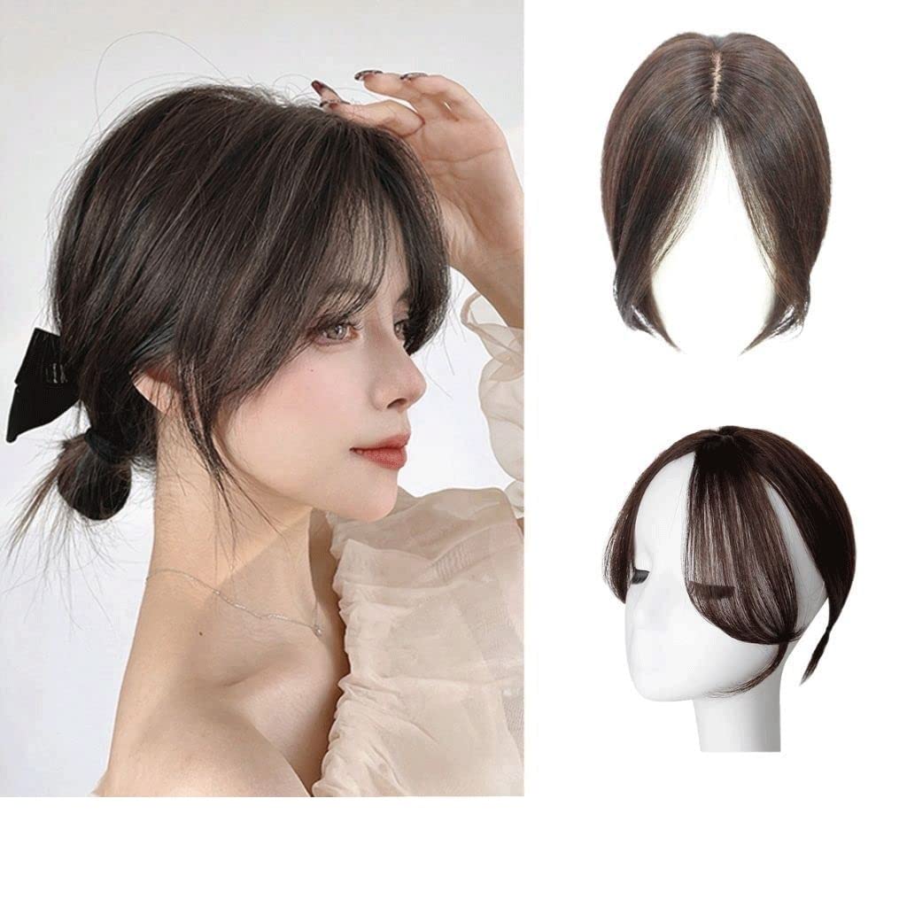 11-Inch Light Brown Human Hair Topper for Women Thinning Bangs Clip-In Extensions