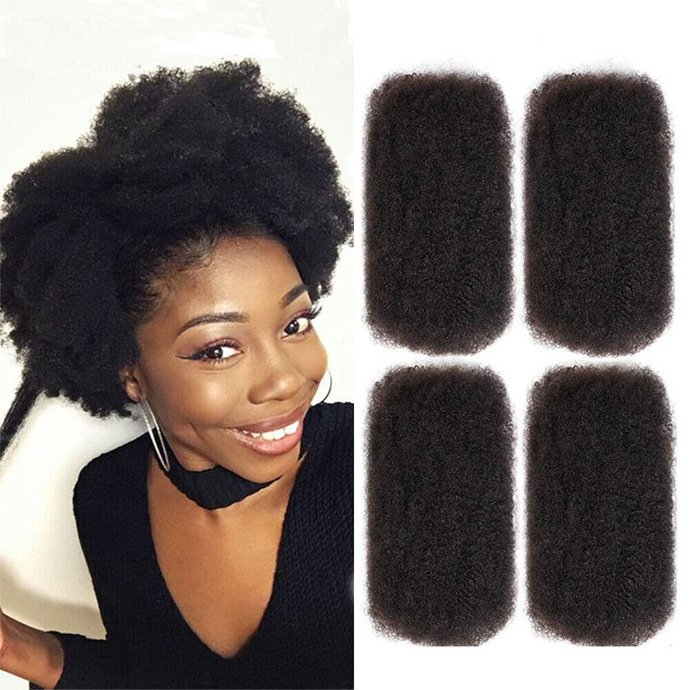 D?UT 100% Human Hair Afro Kinky Bulk Bundles 4 Packs 20 Inch Natural Color