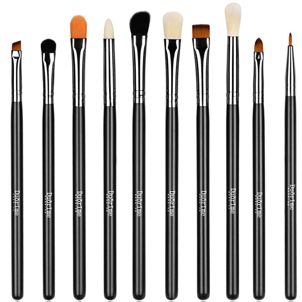 Silky 10-Piece Eyeshadow Makeup Brush Set for Blending, Eyeliner, Eyebrow Application