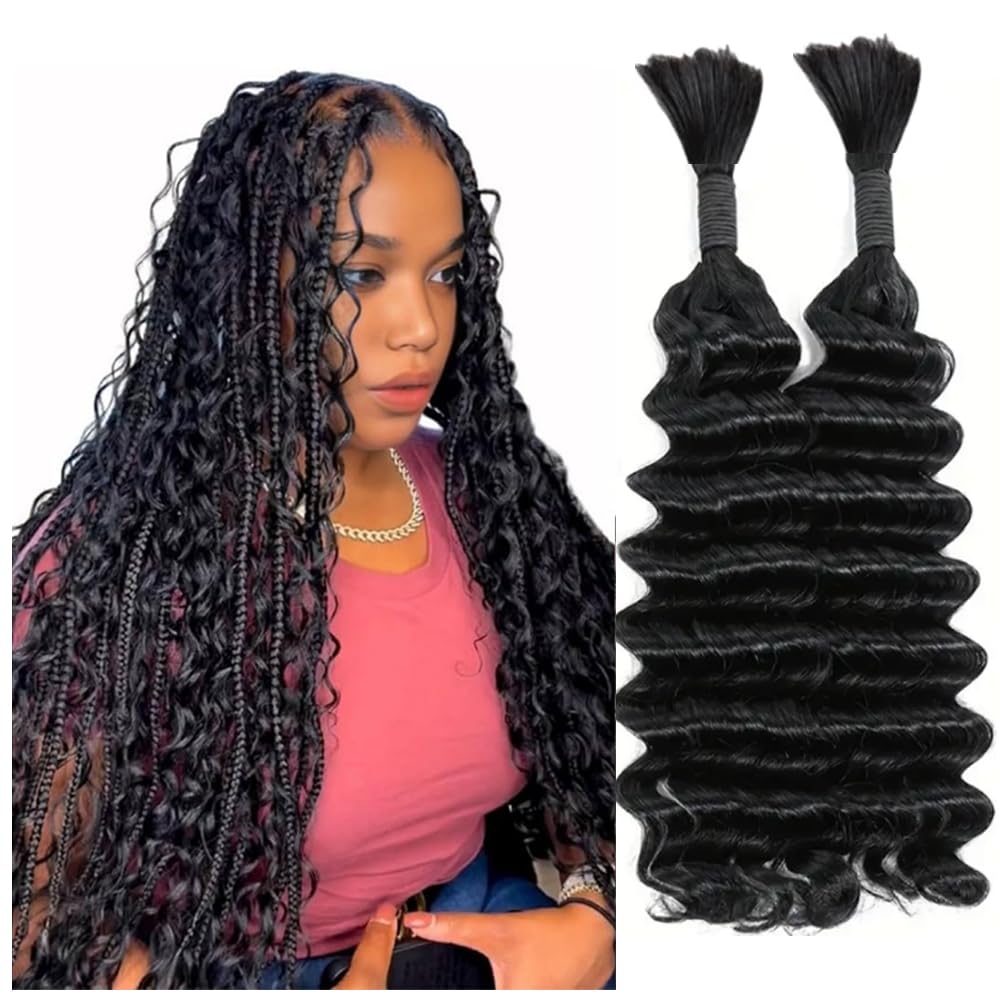 16 Inch Deep Wave Bulk Human Hair Braiding Extensions Natural Black 95g 2 Bundles