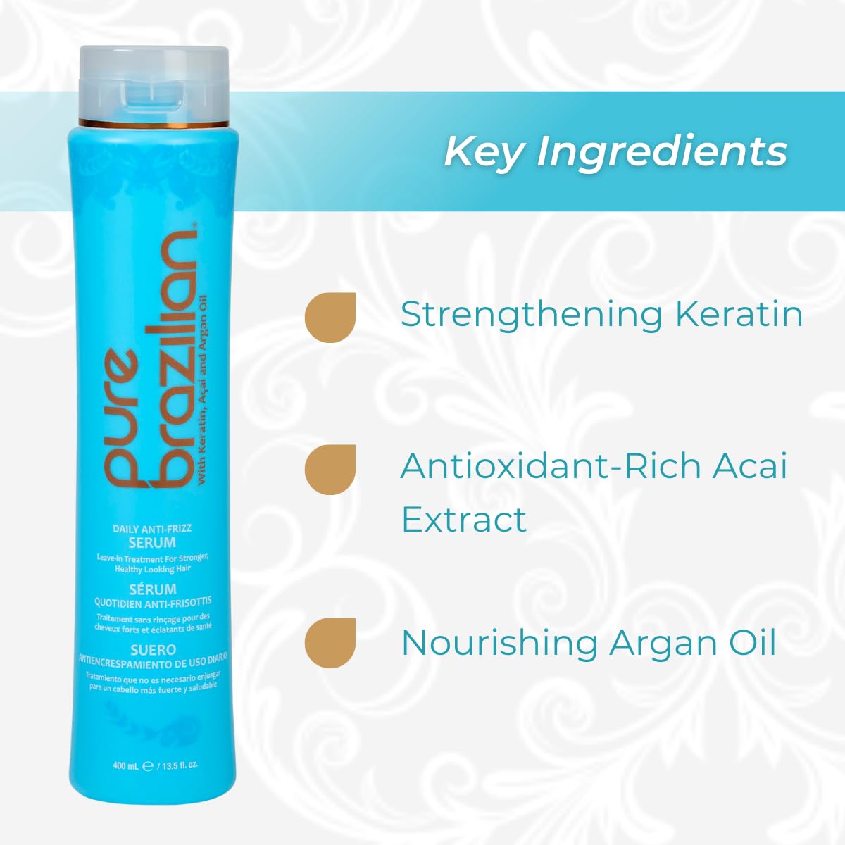 Pure Brazilian Daily Anti-Frizz Smoothing Serum 3 Fl Oz for All Hair Types - Image 3