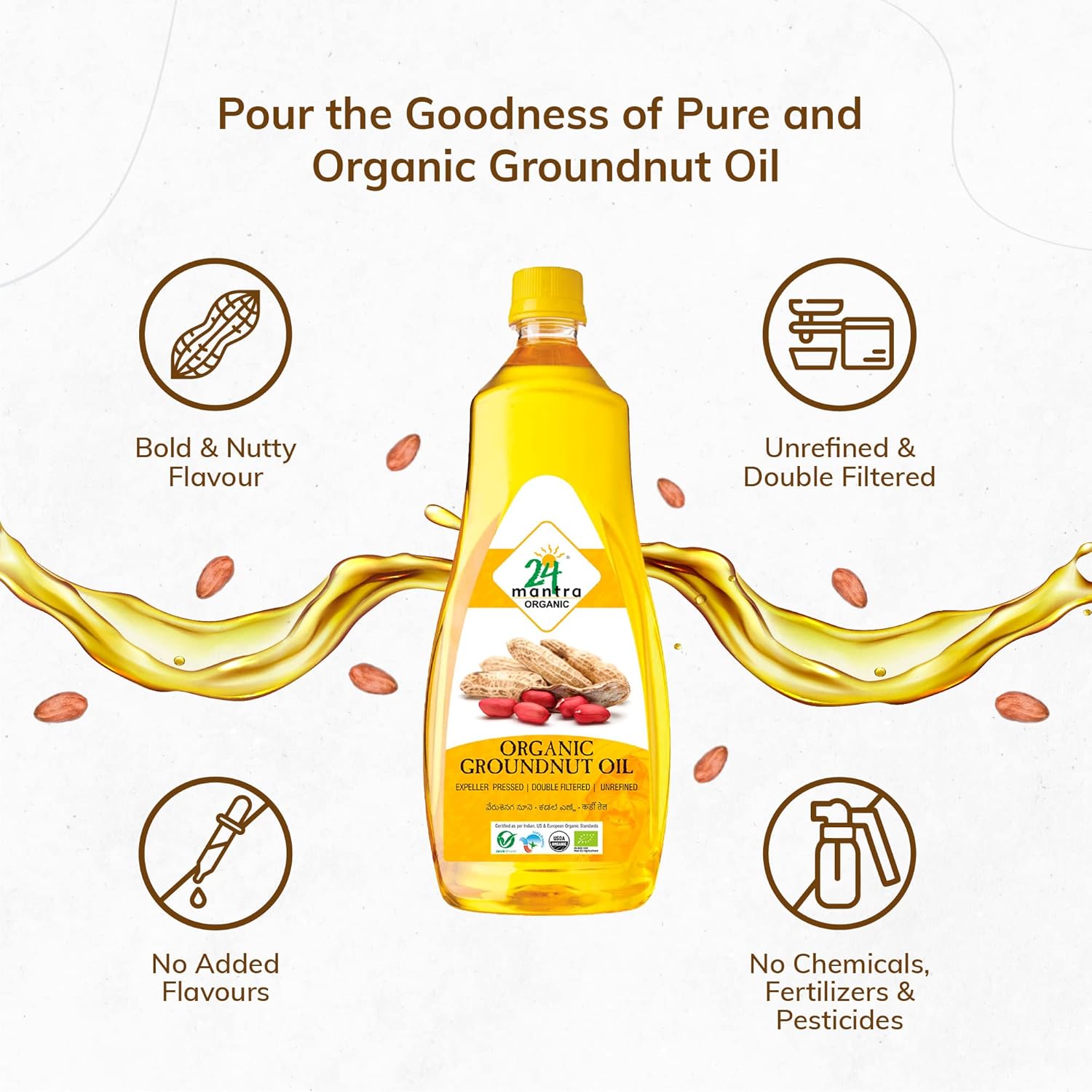 24 Mantra Organic Unrefined Groundnut Oil 1 Liter Pack Chemical Free Pesticides Free - Image 5