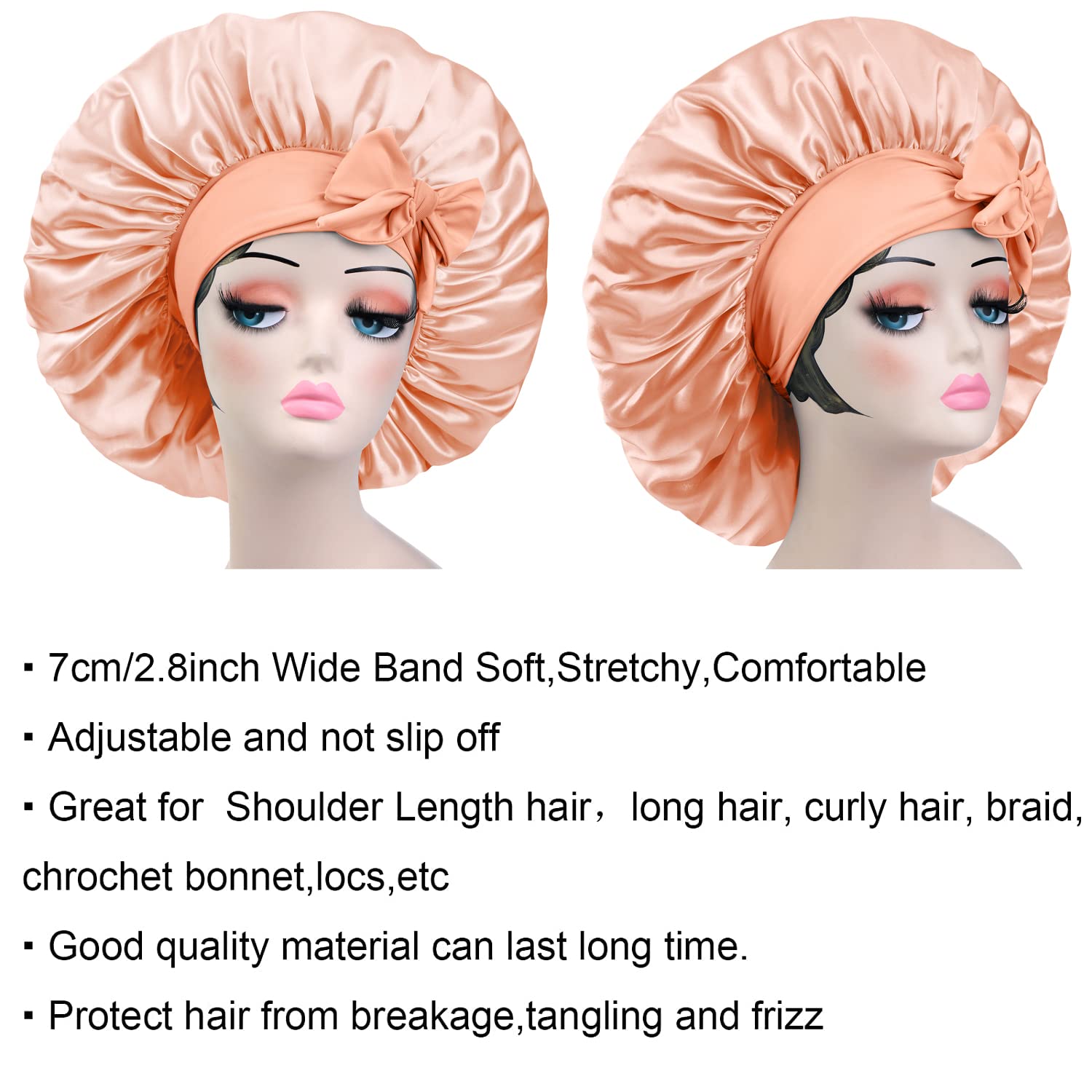Jumbo Size Salmon Pink Satin Silk Bonnet for Sleeping Adjustable Night Cap - Image 4