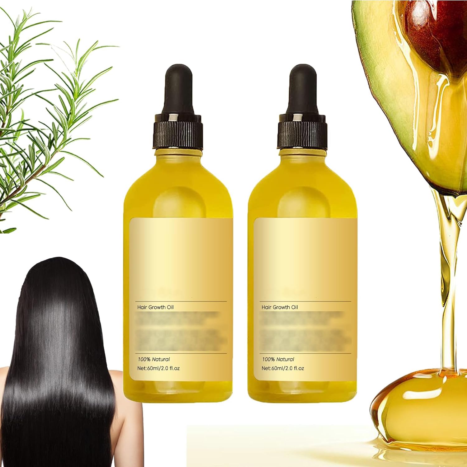 Veganic Rosemary Hair Oil 5 Piece Set for Thin, Dry, Damaged Hair Nourishment