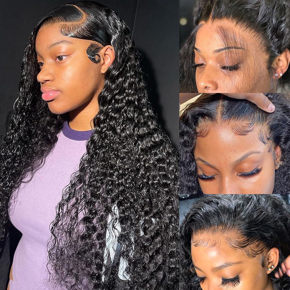 Bangjazz 32 Inch Deep Wave 180% Density Curly Human Hair Lace Front Wig Pre-Plucked