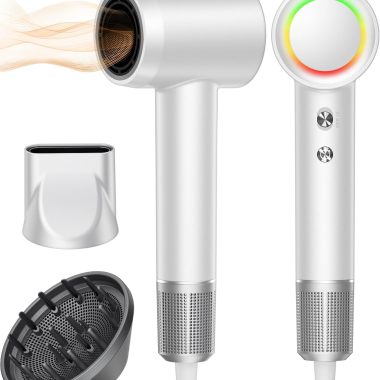 White Professional High-Speed Hair Dryer, 160000 RPM, 500 Million Negative Ions, Quiet Operation