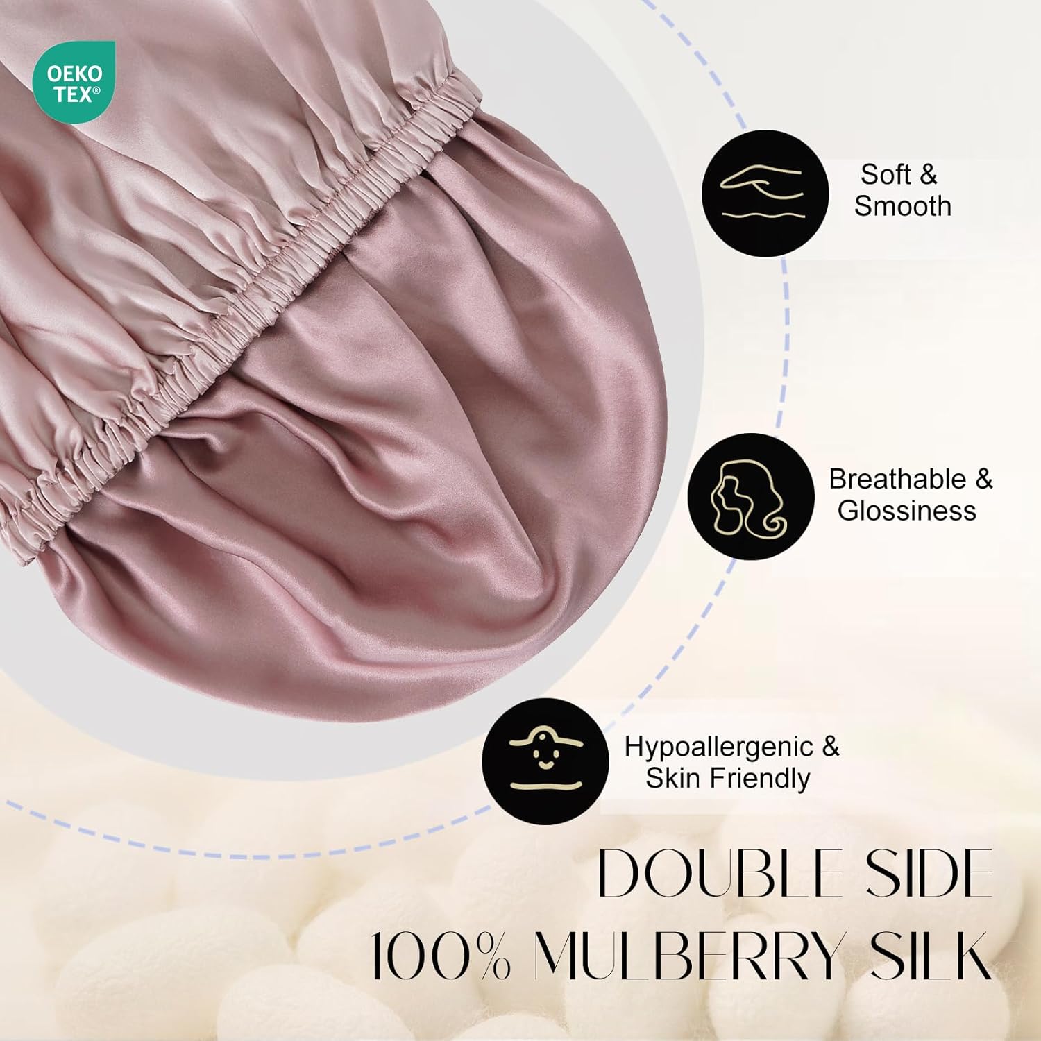 ZIMASILK Blush Pink Double Layer 100% Mulberry Silk Bonnet Hair Wrap for Women - Image 2