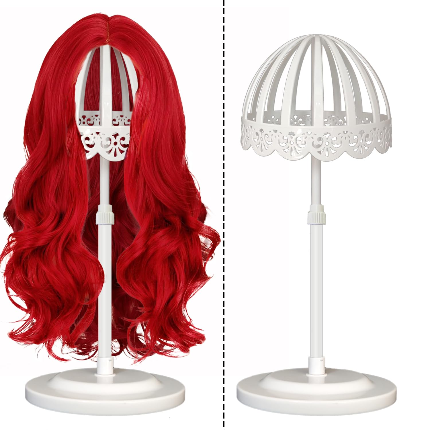 White Portable Wig Stand 1 Pack Adjustable Height for Multiple Wig Display