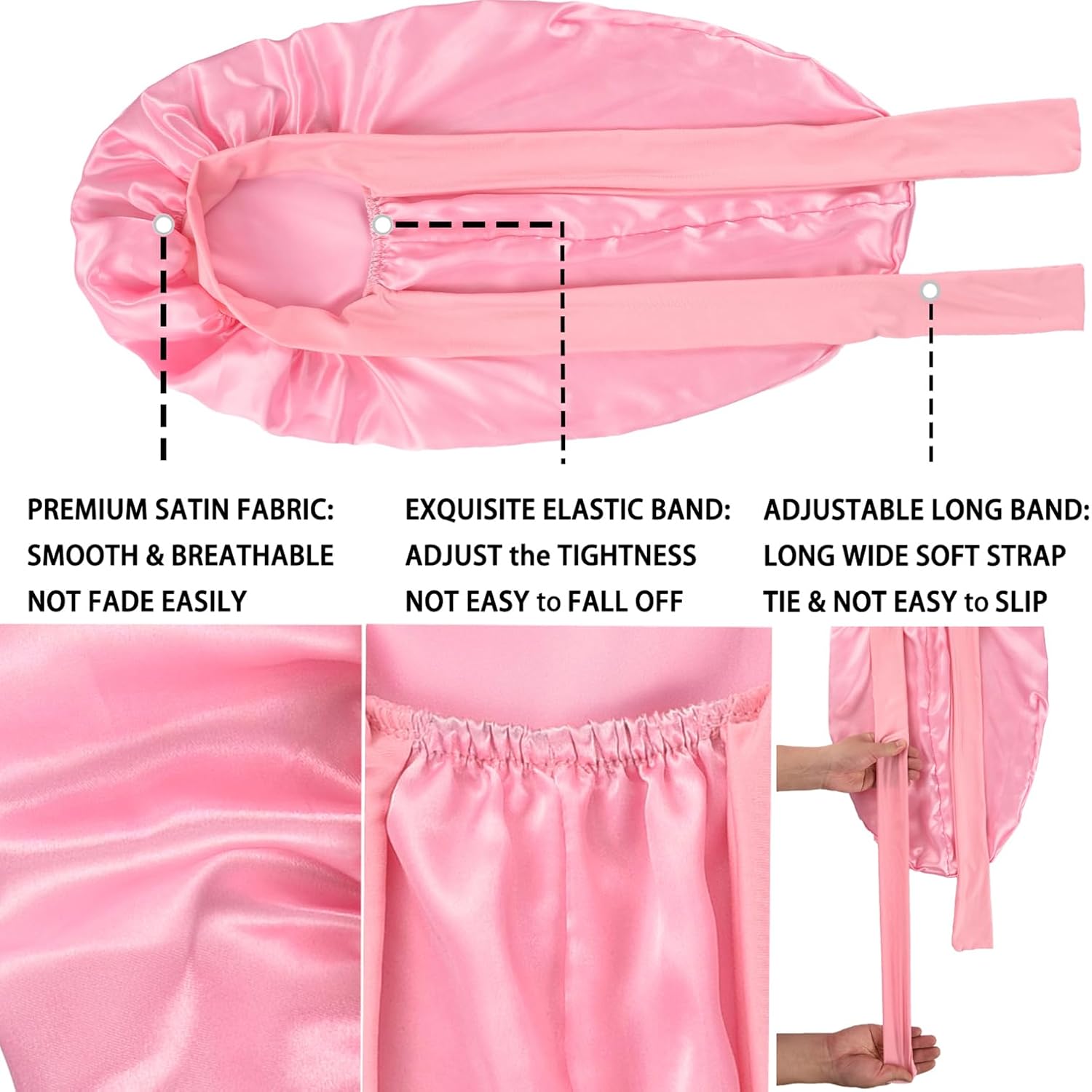 2 Piece Luxury Satin Sleep Bonnet Set for Long Hair with Adjustable Tie Band - Image 3