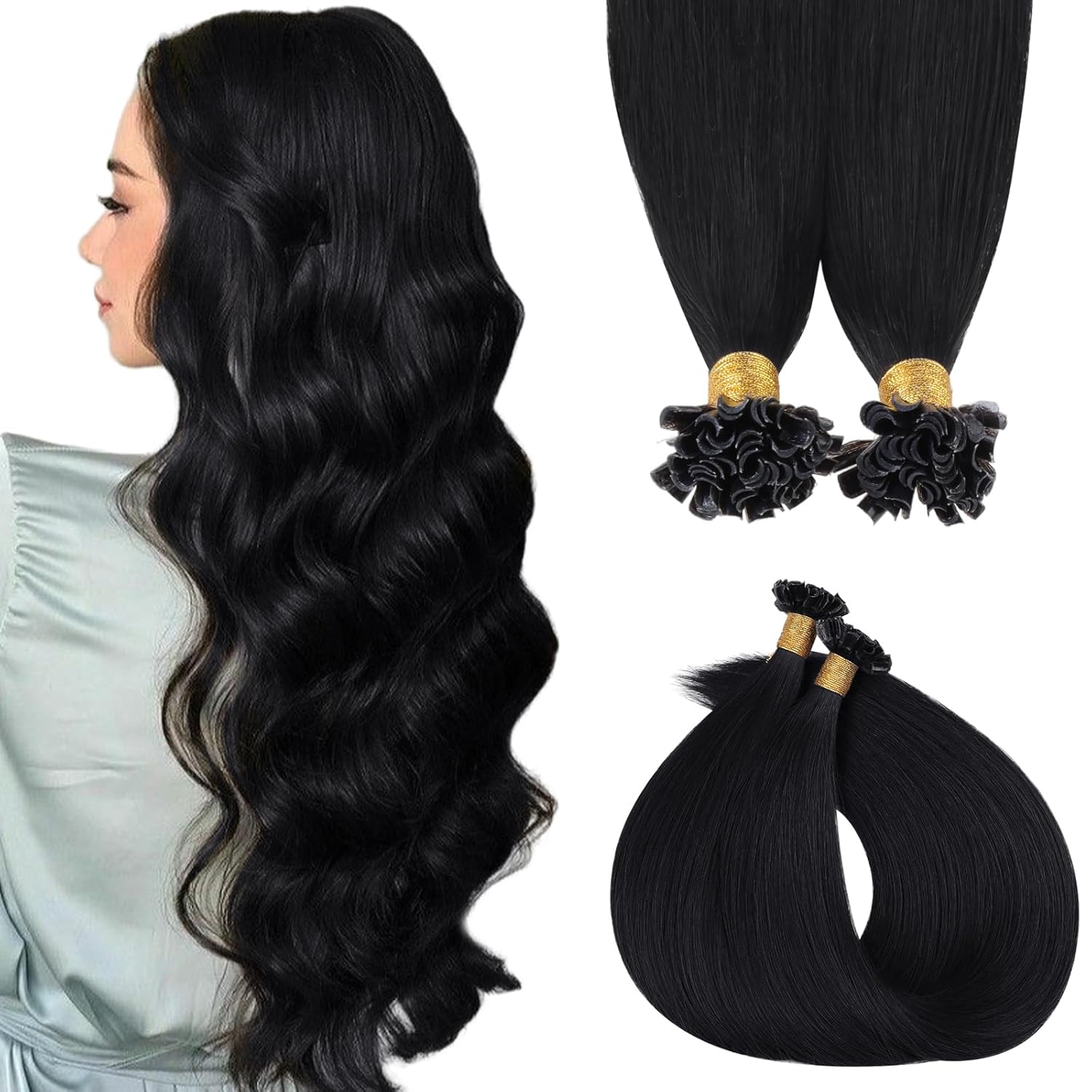 MAXITA 20 Inch Jet Black U Tip Real Human Hair Extensions 50g 50 Strands