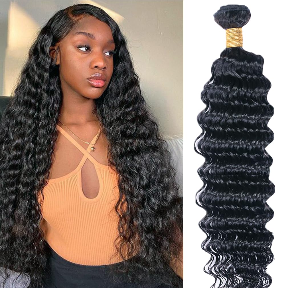 28 Inch Deep Wave 12A Unprocessed Brazilian Virgin Human Hair Bundles Natural Black