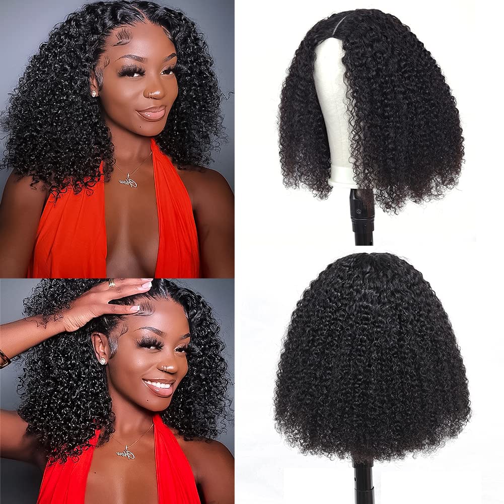 16 Inch 180% Density U Part Kinky Curly Human Hair Wig for Black Women