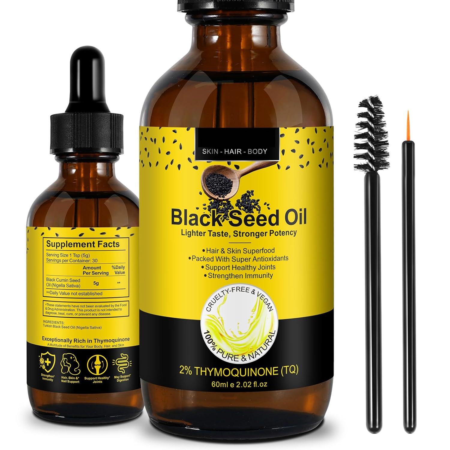Organic Pure Black Seed Oil 60ml Cold Pressed Glass Bottle for Hair Growth