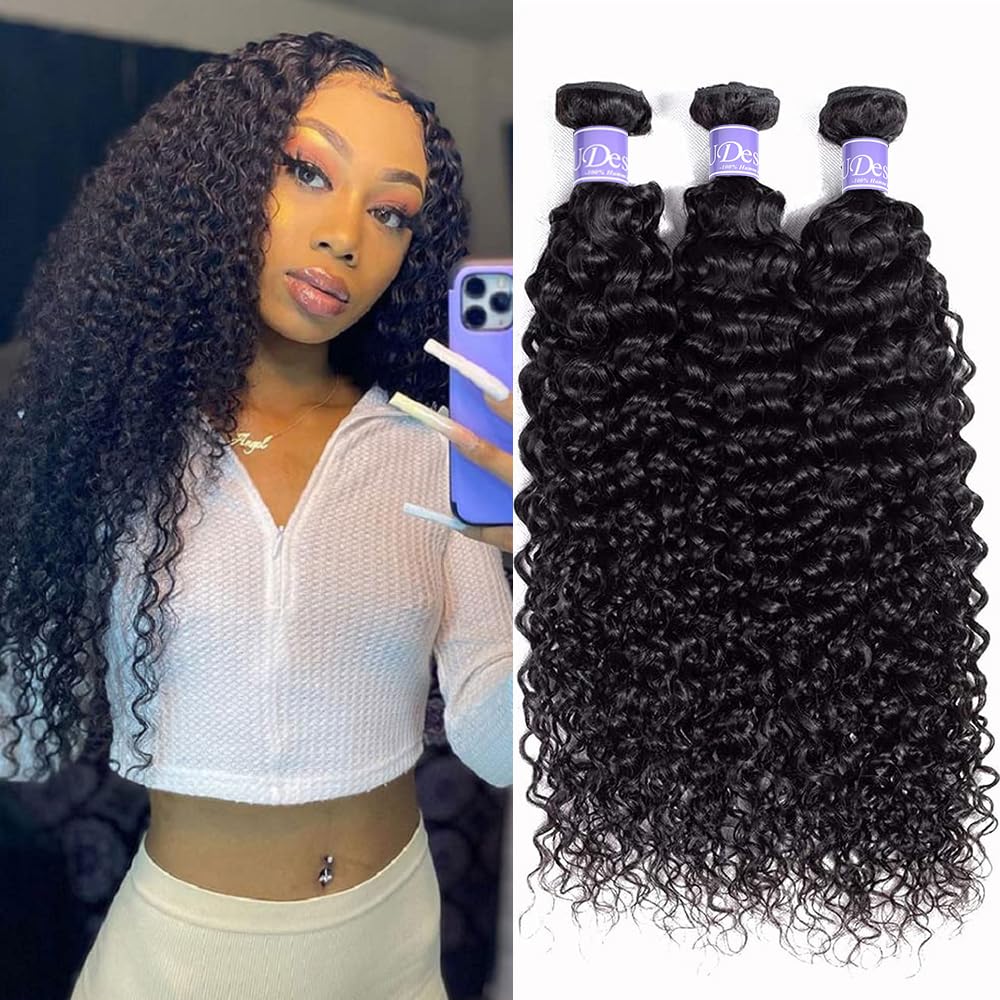 12A Grade Brazilian Virgin Jerry Curly Wave Human Hair Bundles Natural Black 10-14 Inch