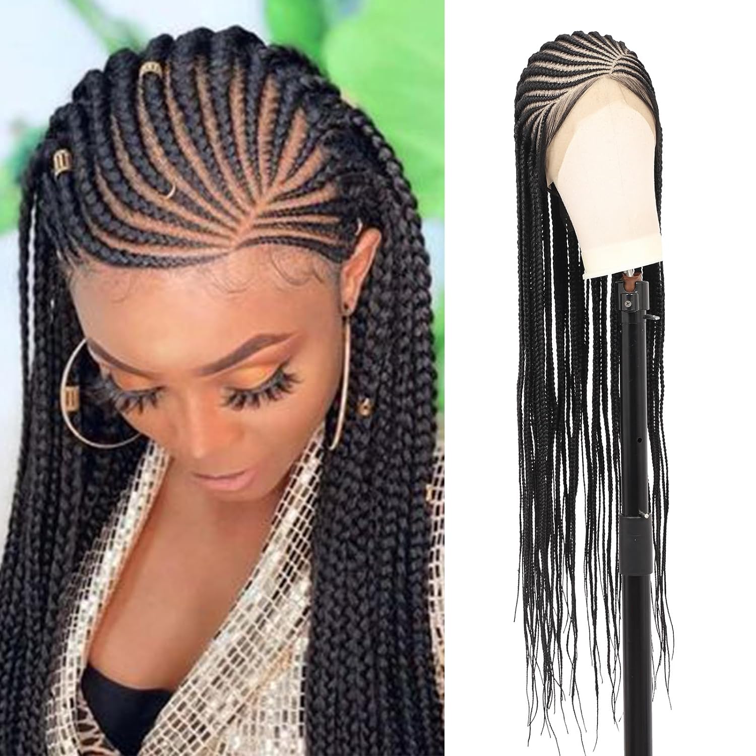 36 Inch HD Lace Front Cornrow Box Braid Wig for Women with Baby Hair