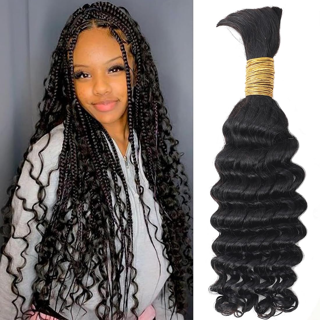 16-Inch Deep Wave Brazilian Virgin Human Hair Bulk Braiding 100g Bundle